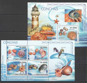 Uu0879 2008 Sao Tome & Principe Seashells Lighthouses Kb+Bl Mnh