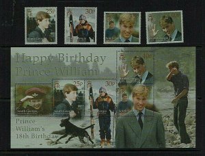 South Georgia, 2000, 18th Birthday of Prince William,  MNH set + M/S