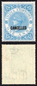 India Customs 1865 One Anna opt Cancelled