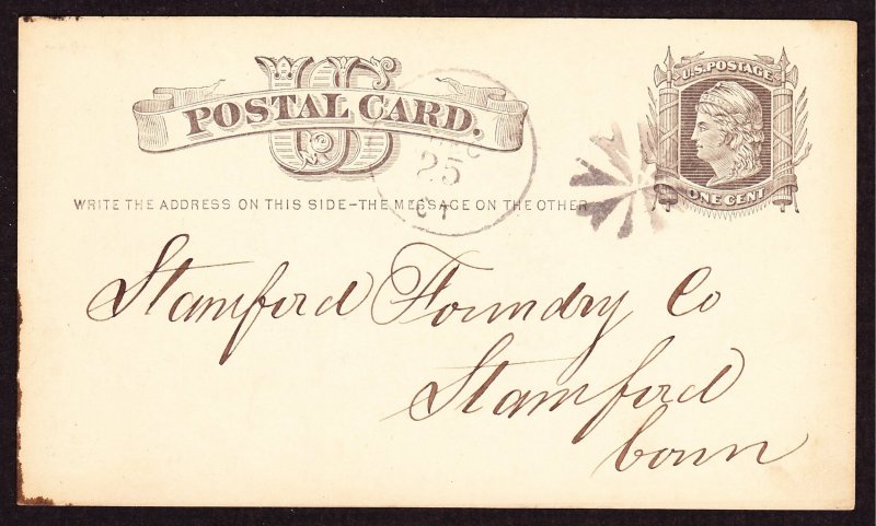 Postal Card, UX5, Cheshire, CT, FLOWER Fancy Cancel