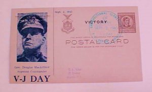 PHILIPPINES VJ DAY CARD CLOSE 1C GEN DOUGLAS MacARTHUR