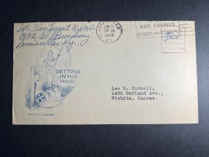1943 Patriotic WWII USA Cover Louisville KY to Wichita KS War Bonds In His Hair
