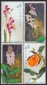 ORCHIDS OF CANADA = Block of 4 from Souvenir sheet Canada 1999 #1790iii MNH