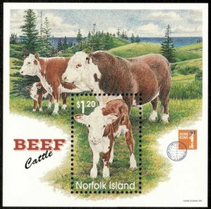 Norfolk Island 1997 - Beef Cattle, Hong Kong Exhibit - Souvenir Sheet - 616a MNH