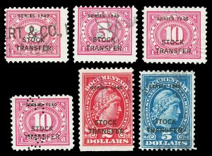 Scott RD43//RD58 1940 2c-$5.00 Dated Stock Transfer Revenues Used F-VF