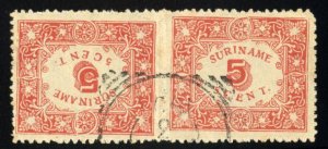 Suriname 61a, $175, 1909 5c red, tete-beche pair, used