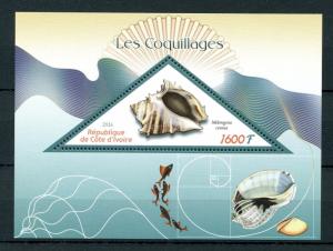 Ivory Coast 2016 MNH Seashells 1v S/S Fish Fishes Shells Marine Stamps