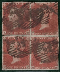 GB QV (1841) 1852 Penny Red SG.8 1d Alp II (LC-MD) RE-JOINED BLOCK{4} BRED53