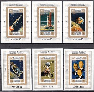 Manama, Mi cat. 578-573 C. Apollo 15 issue as s/sheets. ^