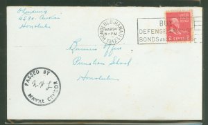 US 80b 1942 2c John Adams (presidential/prexy series) paid the 2c local carrier rate on this censored cover sent from and within