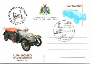 San Marino, Government Postal Card, Automobiles
