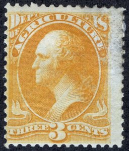 US Sc O3 Yellow 3¢ 1873 p.12 Official Hinge Remnant Original Gum