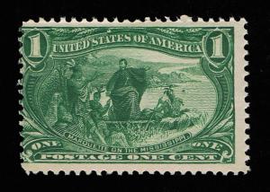 GENUINE SCOTT #285 MINT OG NH 1898 TRANS MISS ISSUE 1¢ DARK YELLOW GREEN   #3896