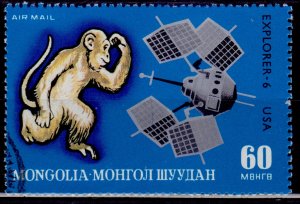 Mongolia,1972, Airmail. Calendar Sign & Space Exploration -Explorer-6, 60m, used