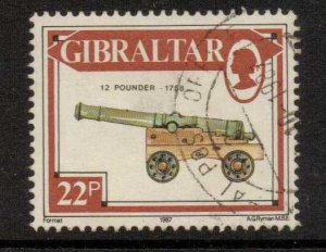 GIBRALTAR SG577 1987 22p GUNS FINE USED