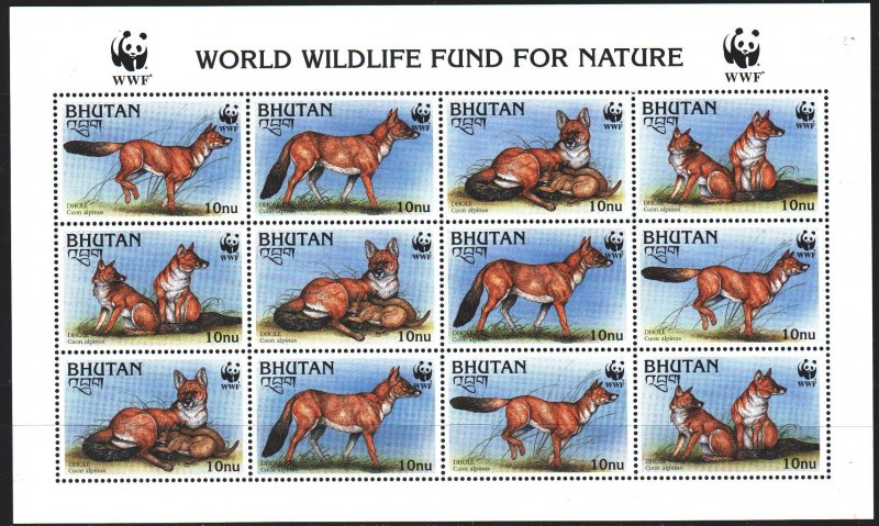 Bhutan. 1997. Small sheet 1687-90. WWF, red wolf. MNH.