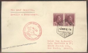 Spain Germany 1930 Graf Zeppelin Seville Rio Brazil Mi64A Flown Cover Per 103495