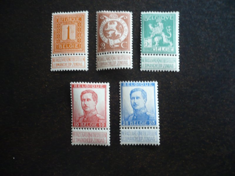 Stamps - Belgium - Scott# 92-94,103a,105a - Mint Hinged Part Set of 5 Stamps