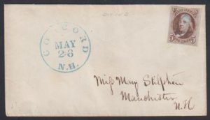 US 1 Early Classics 4 Margin on Cover from Concord, NH - May 28, 1850, cv $475