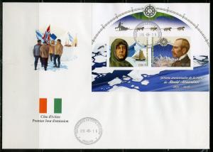 IVORY COAST 2018 90th MEMORIAL ANN OF ROALD AMUNDSEN IMPERF  SHEET  OF TWO  FDC