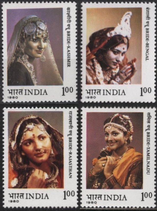 India 886-889 (mh full set of 4) regional bridal outfits (1980)