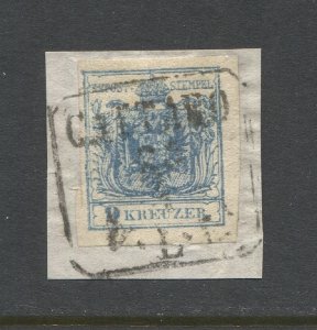 AUSTRIA 1850 Sc 5 9kr on piece, LLOYD Maritime, CATTARO / V.L.A. cancel