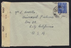 U.S.-UK 1943 WAR TIME CENSORED LETTER TO LOU COSTELLO UNIVERSAL PICTURES FAMOUS