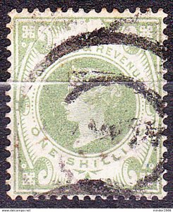 GREAT BRITAIN 1887 QV 1 Shilling Dull Green SG211 Used CV £60