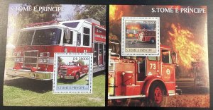 St. Thomas & Prince #1473-76 Mint 2003 Firefighters, Fire Trucks, & Volcanoes