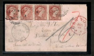 Canada #37e Used Strip Of Four Perf 11.5 x 12 On Cover To Jamaica