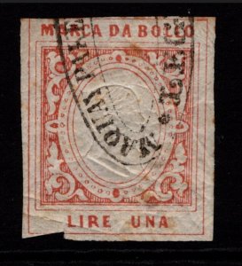 Italy 1863 1 Lire Bollo Used / DOUBLE HEAD ERROR - S33995