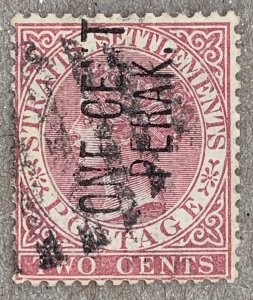 Perak scarce 1886 1c with stop. Scott 14, CV $92.50. SG 26. Nicely used