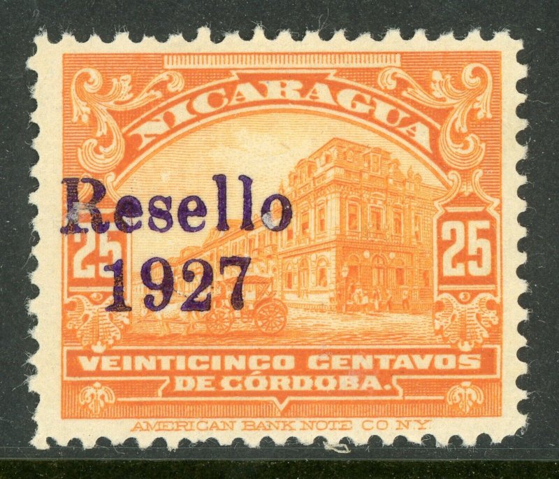 Nicaragua 1927 Cathedral Provisional 25¢ Orange w/Black Ink Mint  V183 ⭐ 