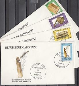 Gabon, Scott cat. 638-641. Native Music Instruments issue. 4 First day covers. ^