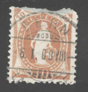 Switzerland Scott 95a Used from 1892 set Faulty Filler