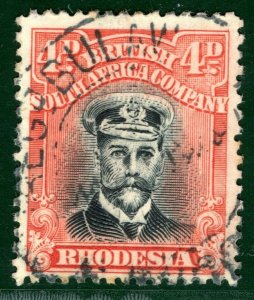 RHODESIA BSACo KGV Admiral SG.294 4d Orange-Vermilion (1922-23) Cat £50 EBLUE39