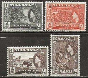 Malacca  Sc. 45-47, 50  mint, hinged, #50 is used.  1957.  (M630)
