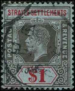 Straits Settlements SC# 165 KGV $1.00 Die I CREASED