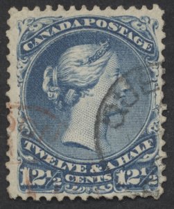 Canada #28a 12-1/2c Large Queen Watermarked 'MI' F-VF CDS Cancel