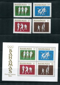 Bahamas 559 - 562, 562a Summer Olympics Stamp Set and Sheet MNH 1984