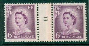 New Zealand 1956 QEII Redrawn 6d Mauve Coil Join #11 Upwards  MH/MUH Lot25628