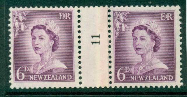 New Zealand 1956 QEII Redrawn 6d Mauve Coil Join #11 Upwards  MH/MUH Lot25628