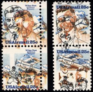 #C95 & #C96 25c 1979 Air Post Vert Pairs Massive Color Shift Errors 2 Items