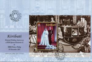 Kiribati 2007 FDC Diamond Wedding Queen Elizabeth II Philip 1v M/S Cover Stamps