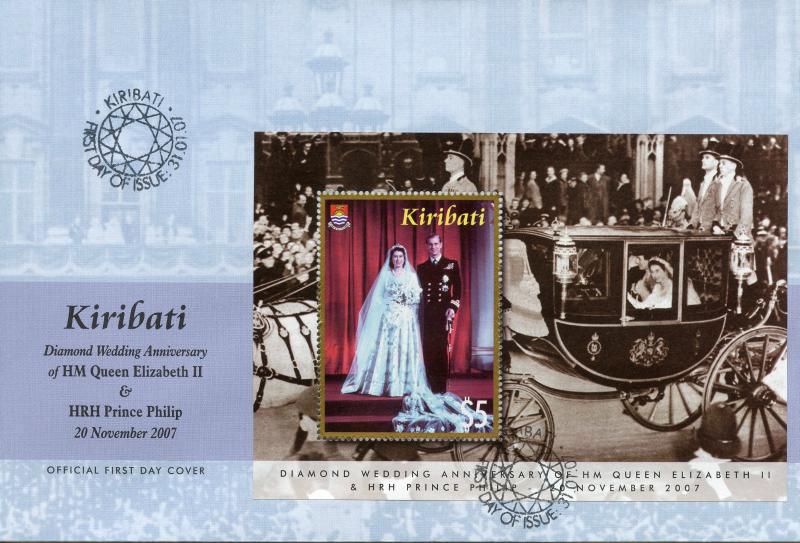 Kiribati 2007 FDC Diamond Wedding Queen Elizabeth II Philip 1v M/S Cover Stamps