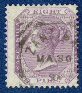 [st1579] INDIA used in Zanzibar 1892 8p Mauve SGZ38 Fine Used £550.00