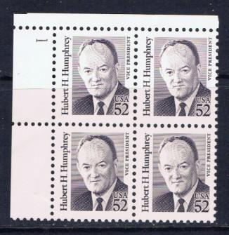 US Stamp #2189 Great American Hubert Humphrey Plate Block/4