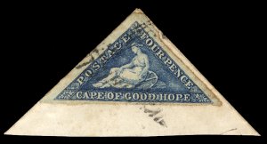 Cape of Good Hope #13a (SG 19c) Cat£275, 1863-64 4p steel blue, used on piec...