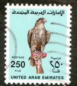1990 United Arab Emirates #307 - 250 Fils - Falcon bird stamp. Used Cv $3.25