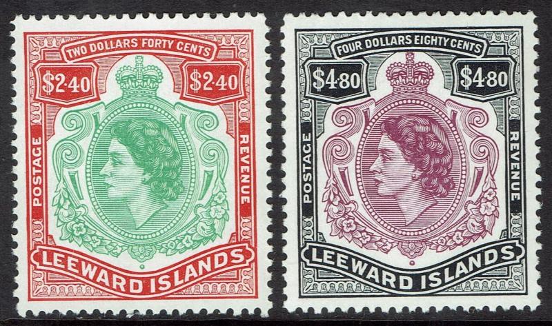 LEEWARD ISLANDS 1954 QEII $2.40 AND $4.80 MNH ** TOP 2 VALUES